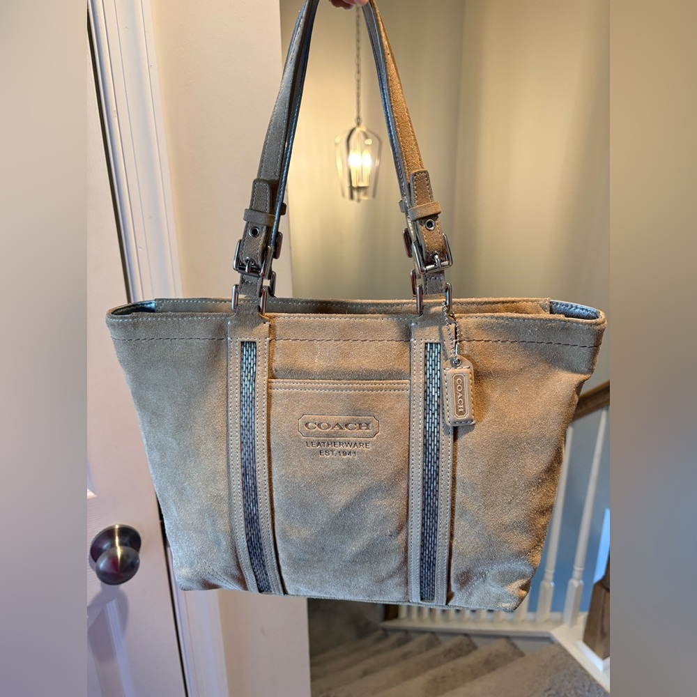 Coach Beige Tote with Silver Accents